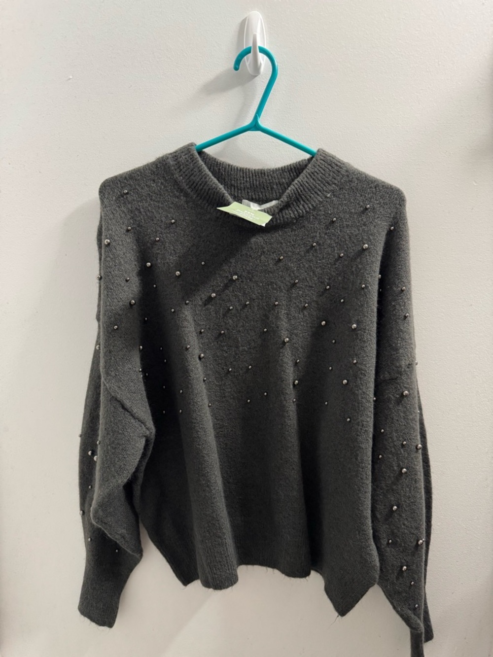 Charcoal Beaded Crewneck Sweater - Women